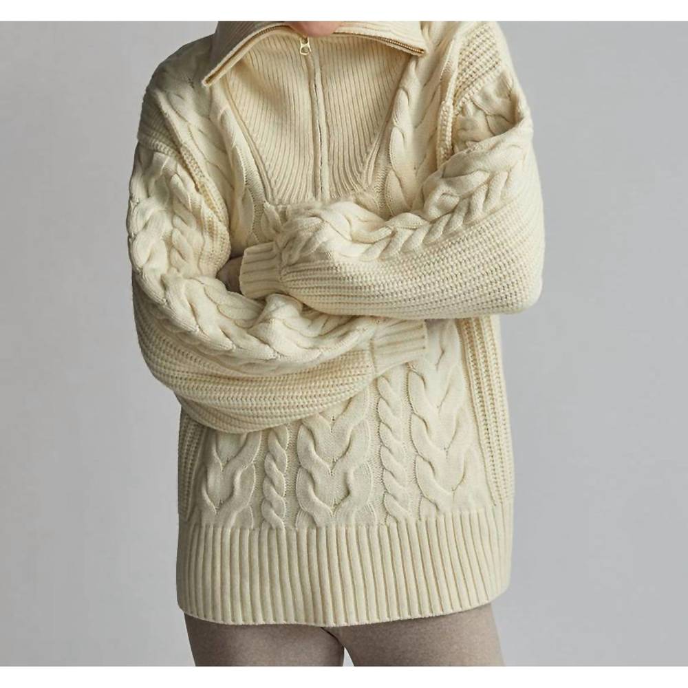 NEW VARLEY daria half zip cable knit sweater in winter white - Picture 2 of 4